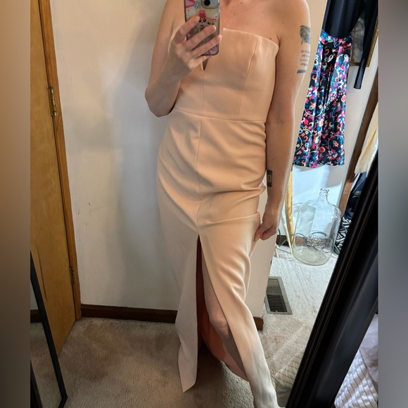 BCBGMaxAzria Blush Neutral Strapless Straight Maxi Formal Gown - Picture 4 of 13